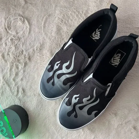 VANS Asher Deluxe Men\'s Black Faded Flame Slip-On Skate Sneakers Size 7 … Vans Asher Black Fire Slip On Vans A$AP Rocky X Classic Slip  main image 4